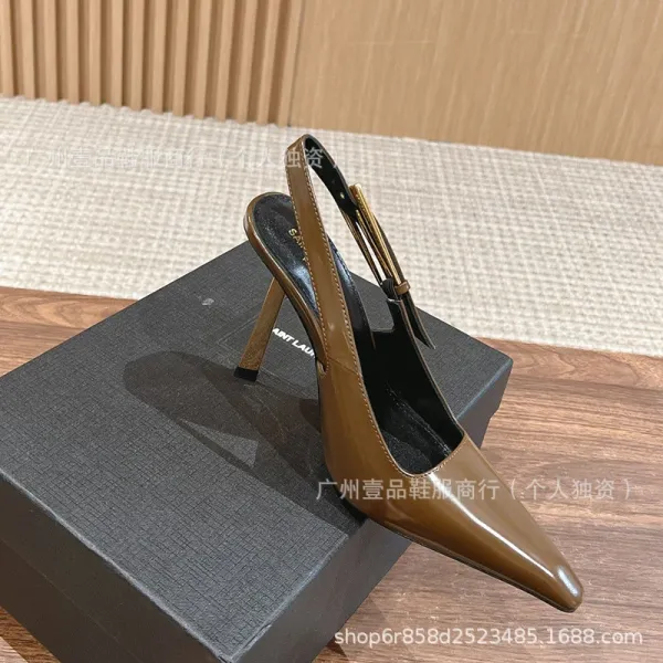 Celine Triomphe Slingback Stilettos Black Patent Leather Heels - 11