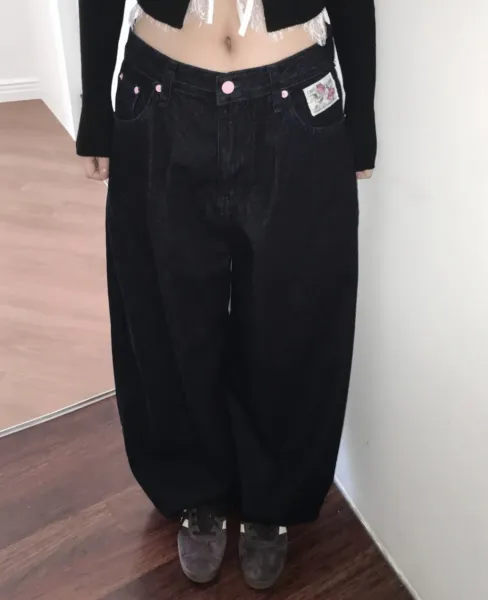 Fakuna Matar Black Wide-Leg Denim Jeans - 22