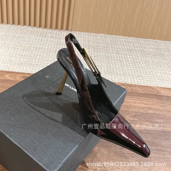 Celine Triomphe Slingback Stilettos Black Patent Leather Heels - 12