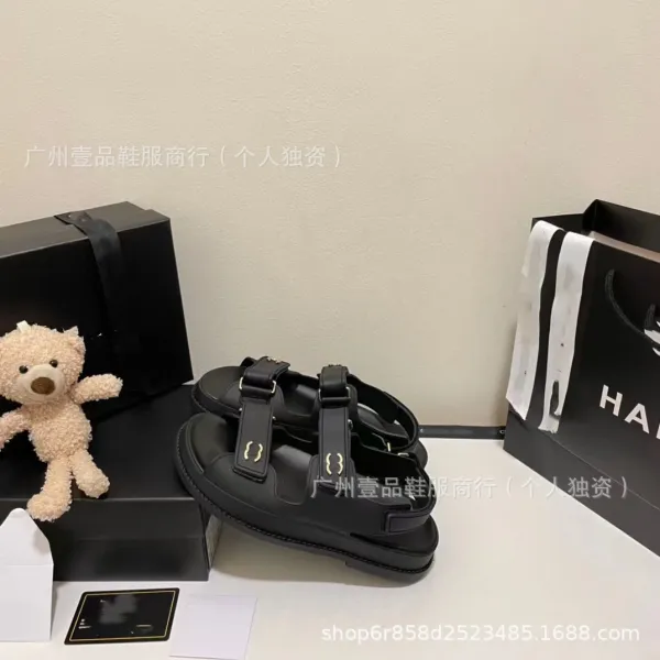 Chanel CC Logo Double Strap Platform Sandals Black - 18