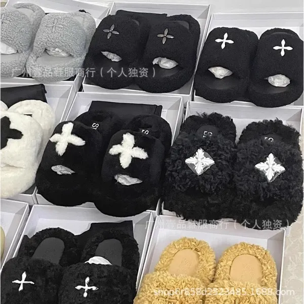 Off-White x Unknown Designer Cross Motif Canvas Slippers Beige Slippers - 3