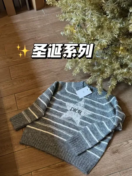 Dior Striped Star Embroidery Sweater Gray and Lilac - 8