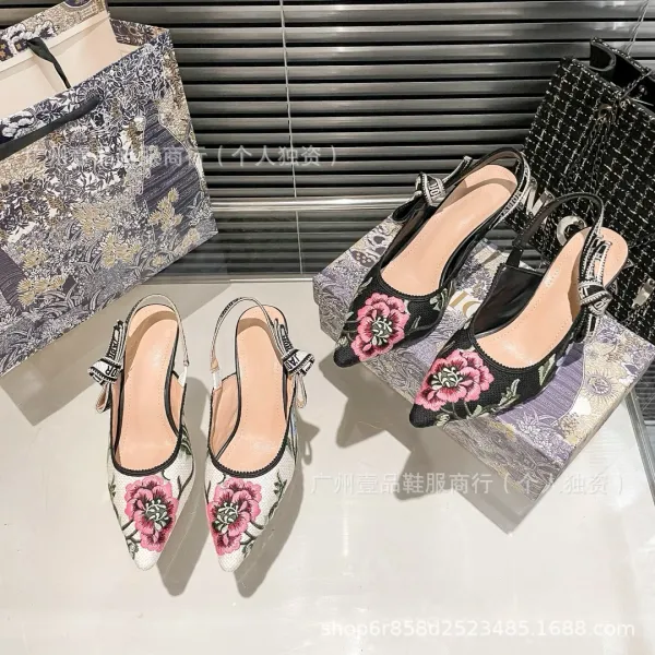 Dior J'Adior Slingback Heels Blue and White Floral Print - 4