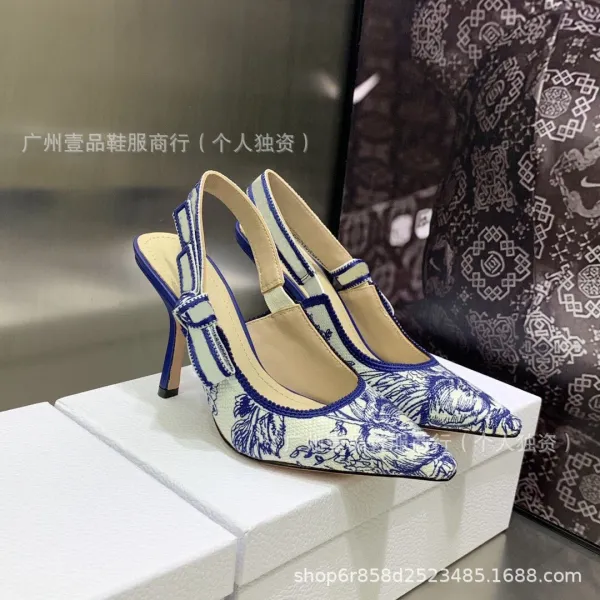 Dior J'Adior Slingback Heels Blue and White Floral Print - 34