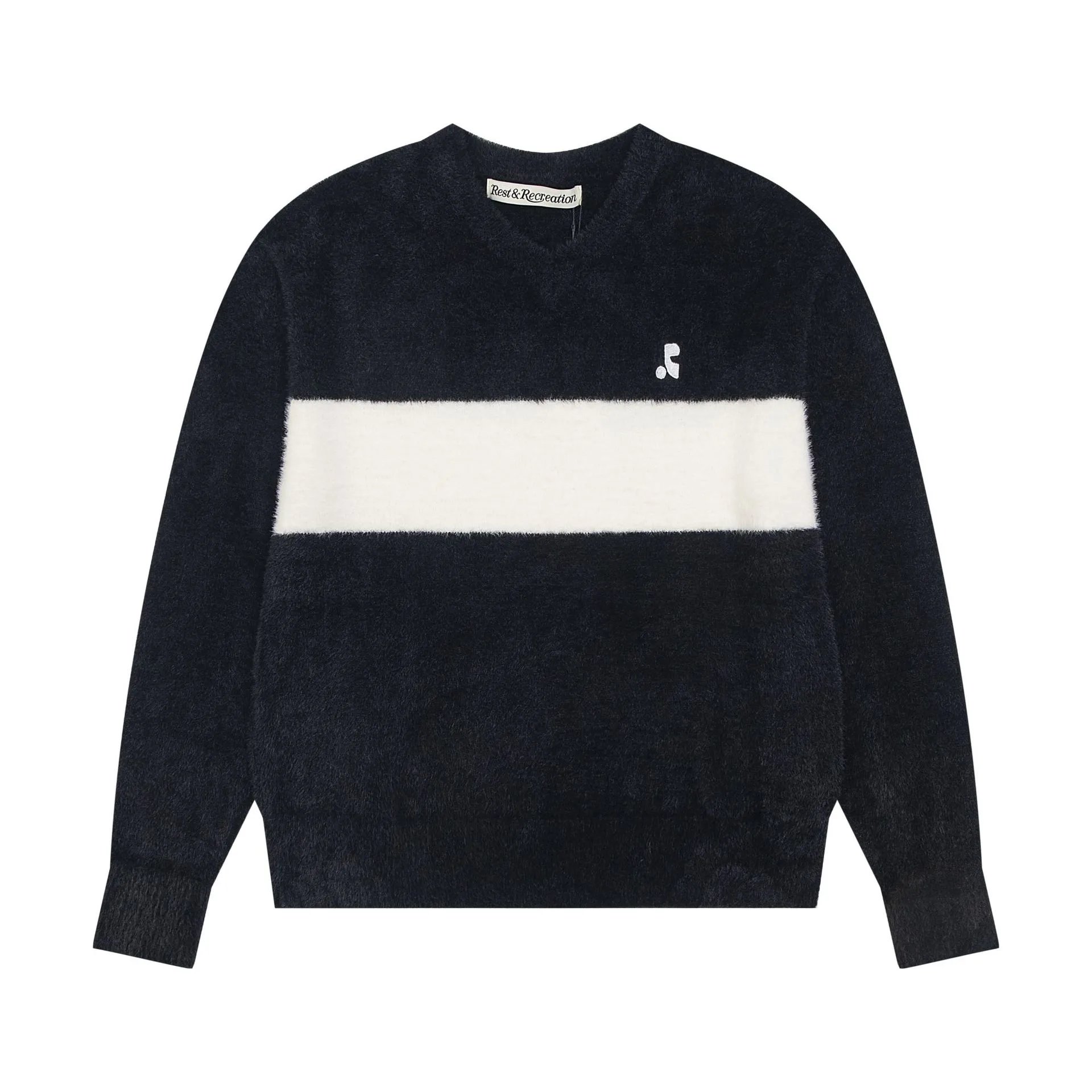 Rest & Recreation Stripe V-Neck Sweater Navy and White - 12