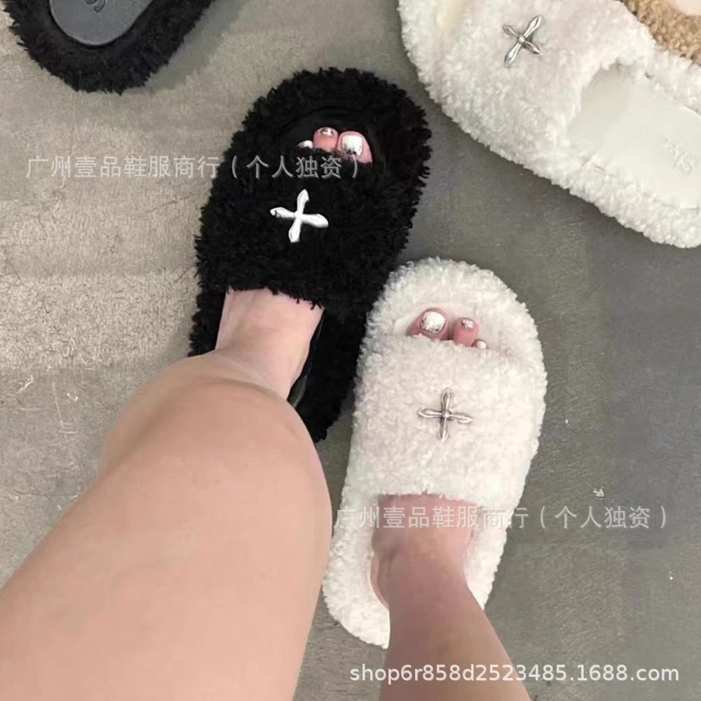 Off-White x Unknown Designer Cross Motif Canvas Slippers Beige Slippers - 14