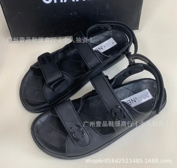 Chanel CC Logo Double Strap Platform Sandals Black - 10