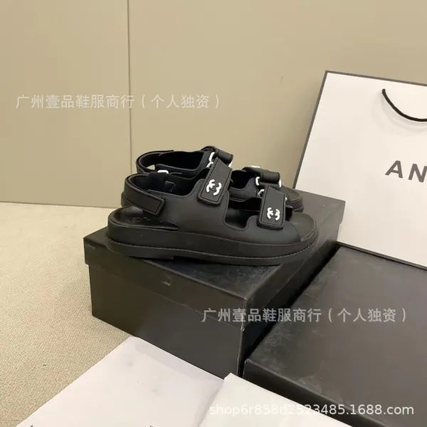 Chanel CC Logo Double Strap Platform Sandals Black - 16