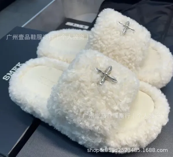 Off-White x Unknown Designer Cross Motif Canvas Slippers Beige Slippers - 20