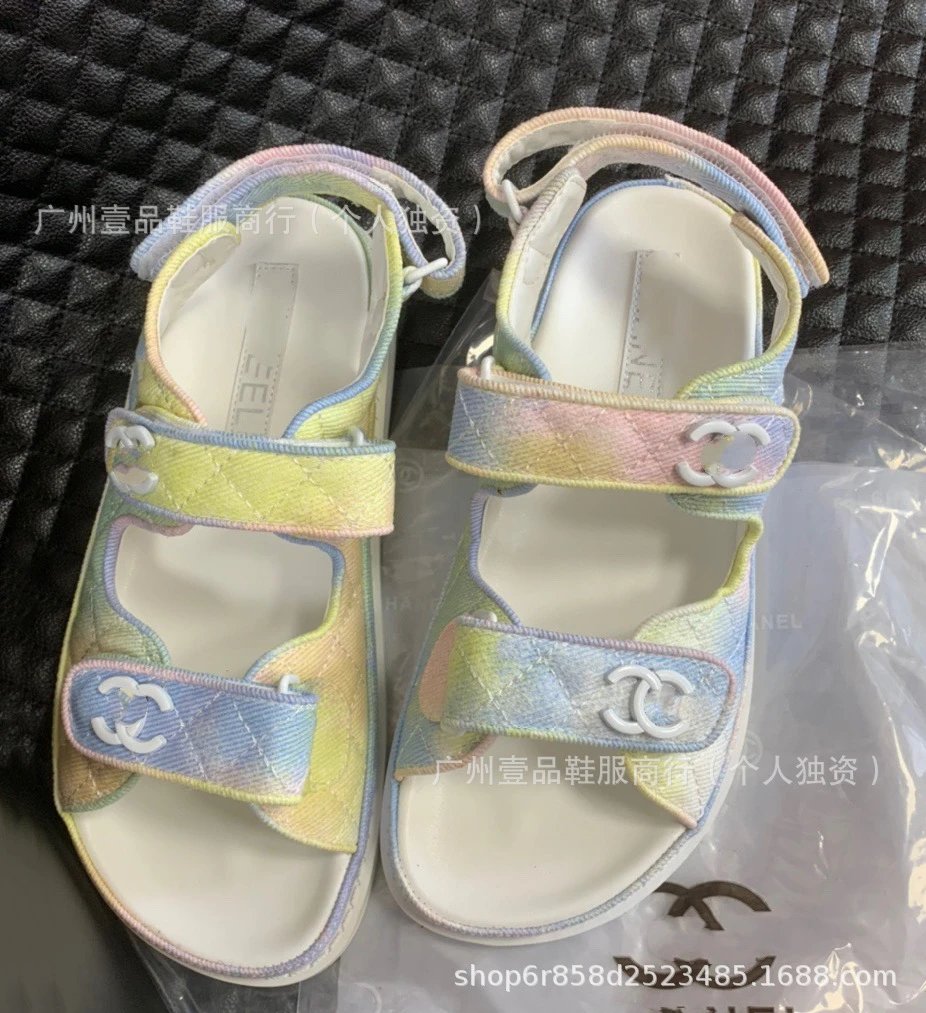 Chanel CC Logo Double Strap Platform Sandals Black - 11