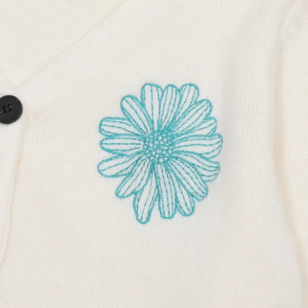 Maison Margiela Flower Embroidered Cream Cardigan - 10