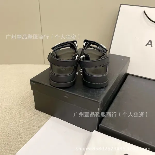 Chanel CC Logo Double Strap Platform Sandals Black - 17