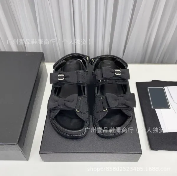 Chanel CC Logo Double Strap Platform Sandals Black - 8