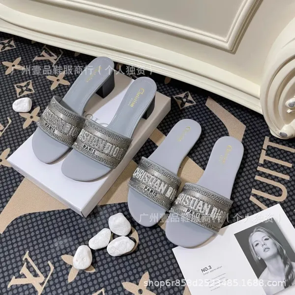 Dior J'Adior Slide Sandals Black and Beige Logo-Strap Mules - 13