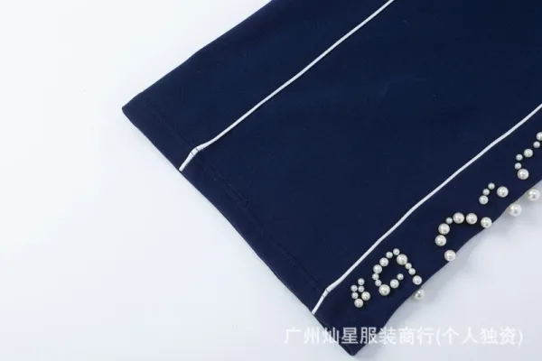 Design Pearl-Embellished Wide-Leg Sweatpants Navy - 11