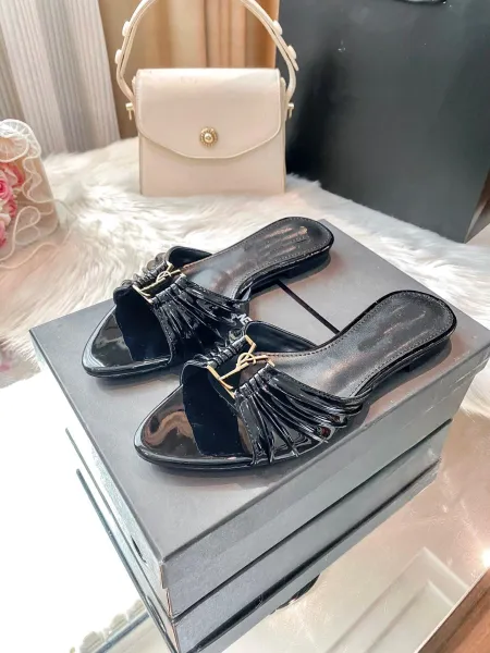 Saint Laurent Ruched Mule Tan Leather Slippers - 5