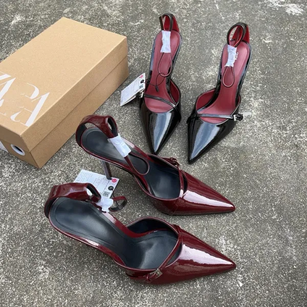 Burgundy Patent Leather Pointed-Toe Slingback Stilettos - 2