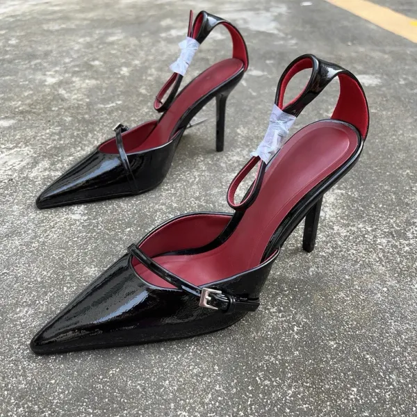 Burgundy Patent Leather Pointed-Toe Slingback Stilettos - 6