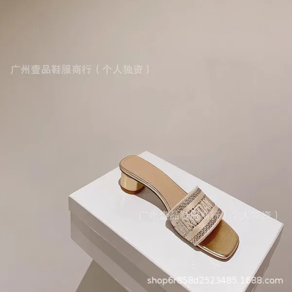 Dior J'Adior Slide Sandals Black and Beige Logo-Strap Mules - 24