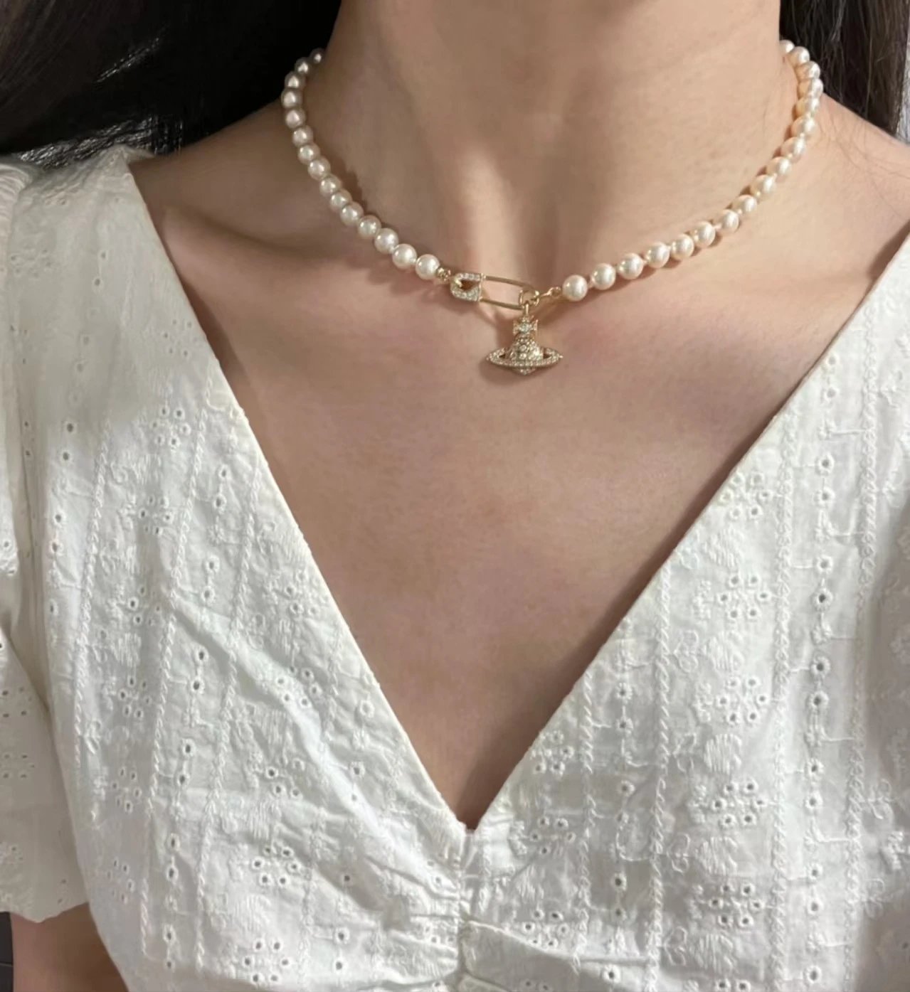 Vivienne Westwood Orb Pearl Necklace Gold - 7