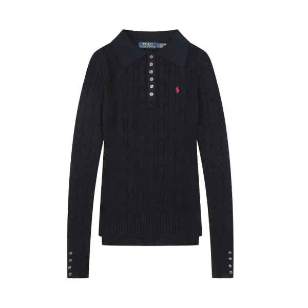 Polo Ralph Lauren Cable Knit Polo Black Sweater - 4
