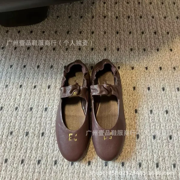 Miu Miu Bow Detail Leather Mary Janes Brown Shoes - 5
