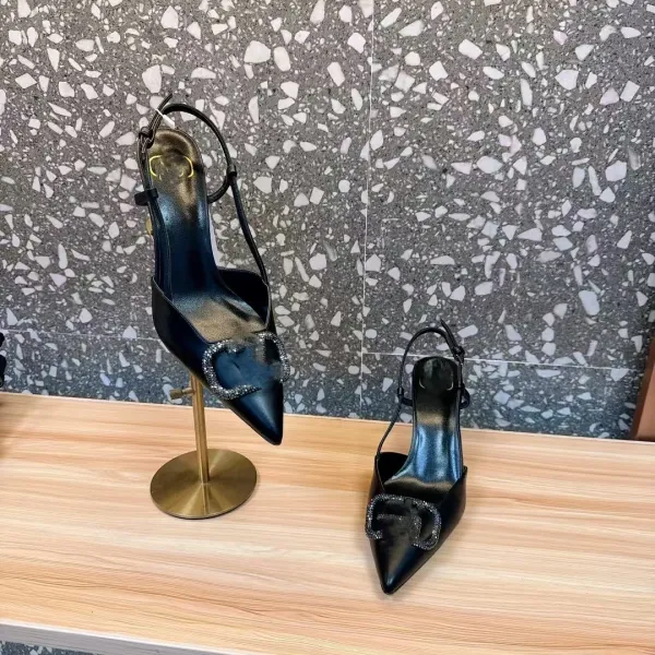 Gucci Diamantissima Heart-Embellished Slingback Stilettos Black Heels - 9