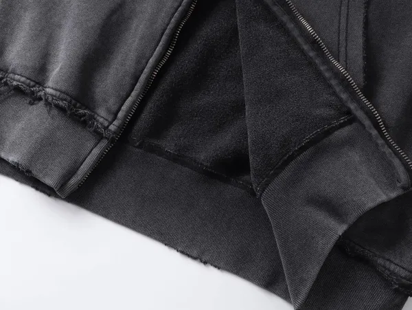 Balenciaga Fashion Designer Distressed Denim Hoodie Black - 16