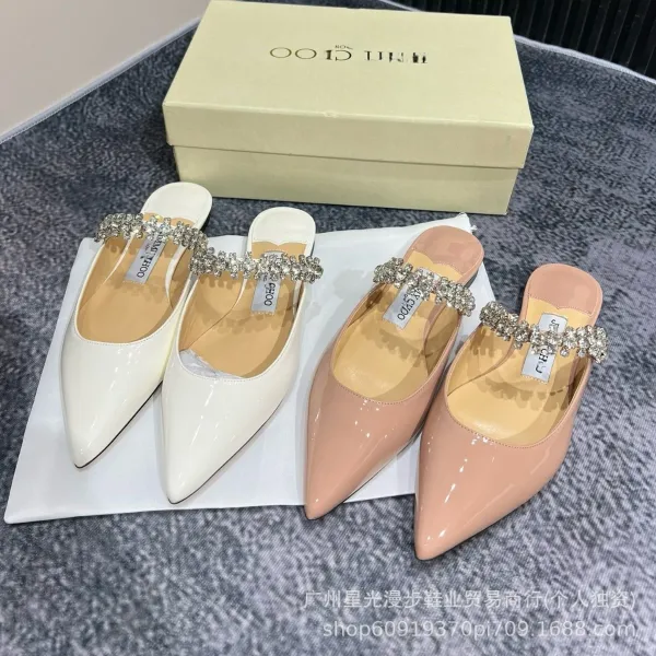 Jimmy Choo Crystal-Embellished White Patent Leather Mule Heels - 2
