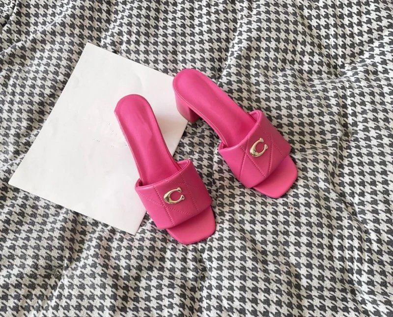 Coach Tabby Slide Pink Leather Mules - 12