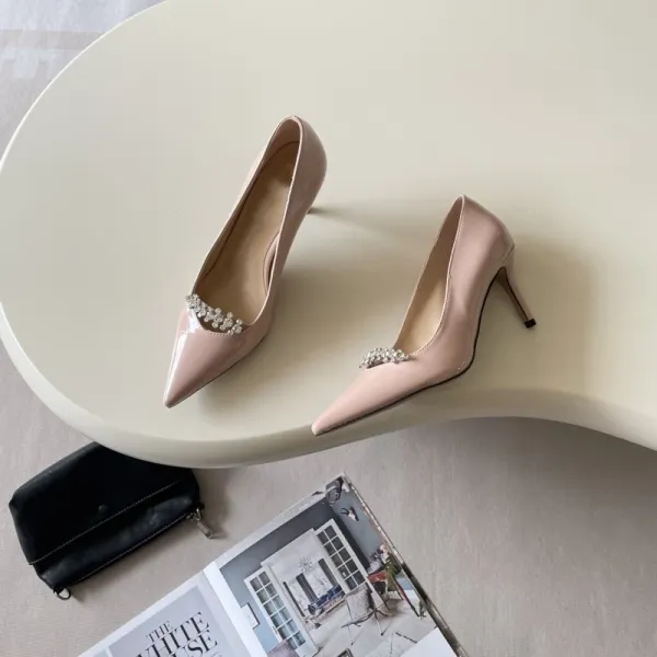 Saint Tears Pearl-Embellished Patent Leather Pointed-Toe Flats Brown - 5