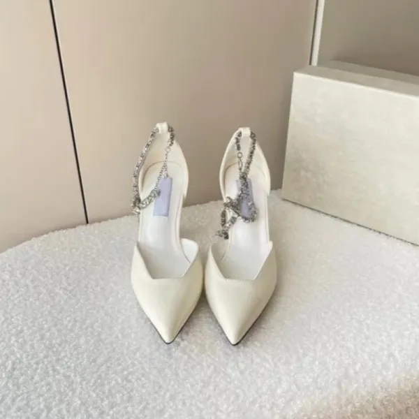 Saint Tears Crystal-Strap Pointed-Toe Stiletto Heels White - 3