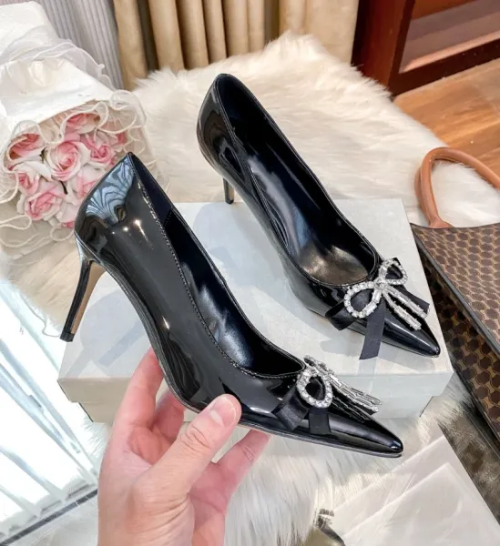 Silver Glitter Bow-Embellished Stiletto Heels - 13