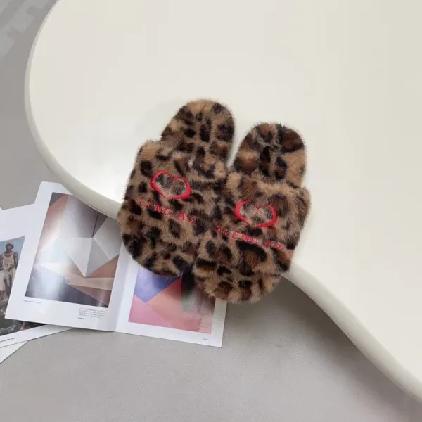 Balenciaga Fur Slippers Leopard Print with Heart Logo Slippers - 11