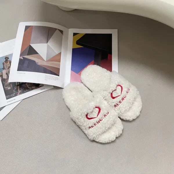 Balenciaga Fur Slippers Leopard Print with Heart Logo Slippers - 4