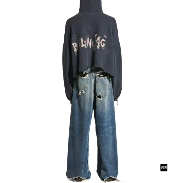 Balenciaga Distressed Floral Embroidery Hoodie Black - 5