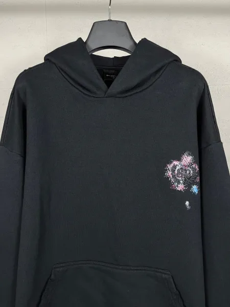 Balenciaga Distressed Floral Embroidery Hoodie Black - 6