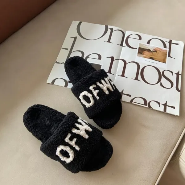 Off-White Fuzzy Slide Slippers Black - 9