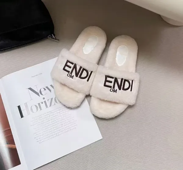 Fendi Slippers Black Faux Fur Logo Slide Sandals - 3