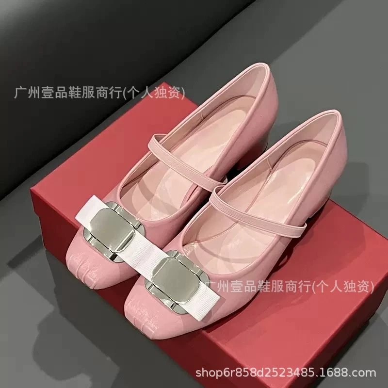 Black Mary Jane Flats with Gold Buckle Detail Leather Shoes - 7