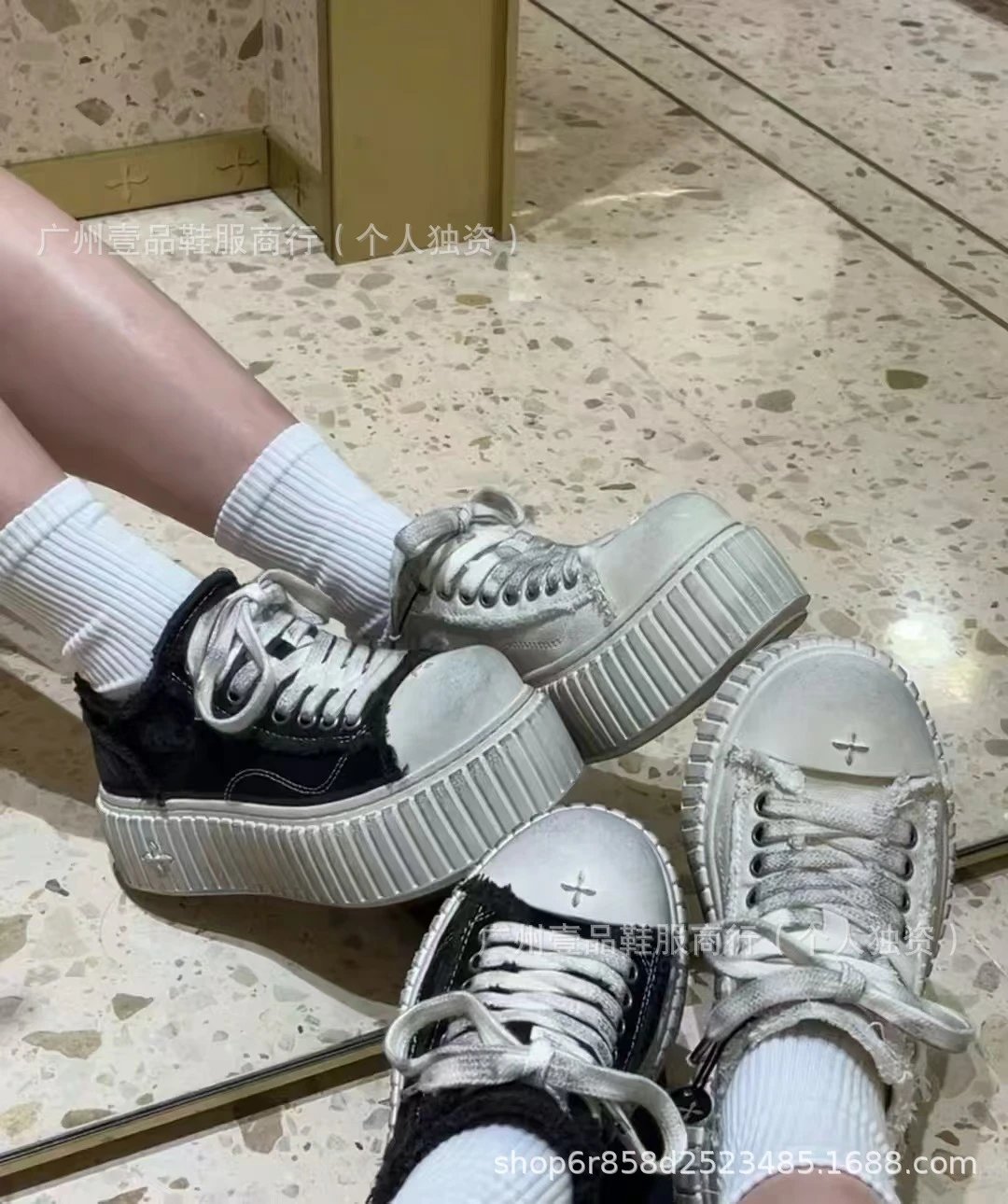 Off-White x Unknown Designer Chunky Platform Sneakers Black/White - 18