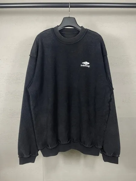 Balenciaga Distressed Logo Sweatshirt Black Hoodie - 7