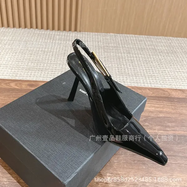 Celine Triomphe Slingback Stilettos Black Patent Leather Heels - 8