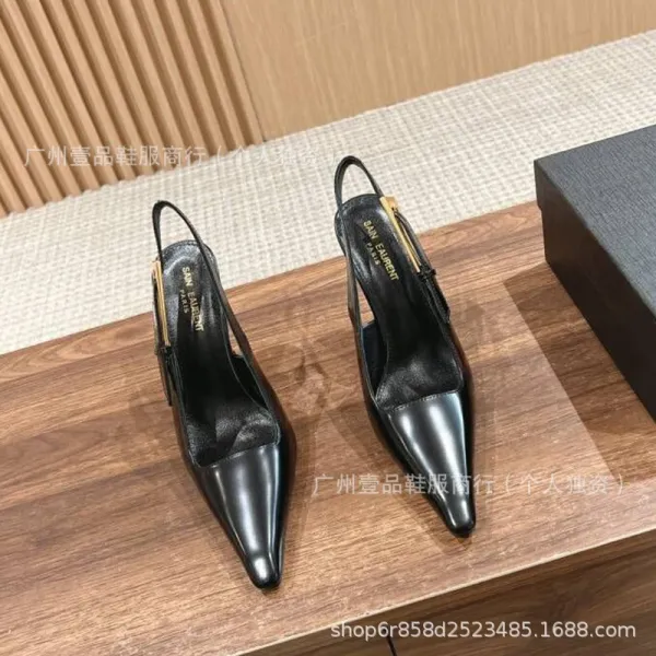 Celine Triomphe Slingback Stilettos Black Patent Leather Heels - 18