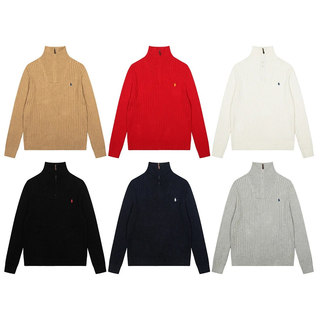 Ralph Lauren Pony Logo Striped Half-Zip Knit