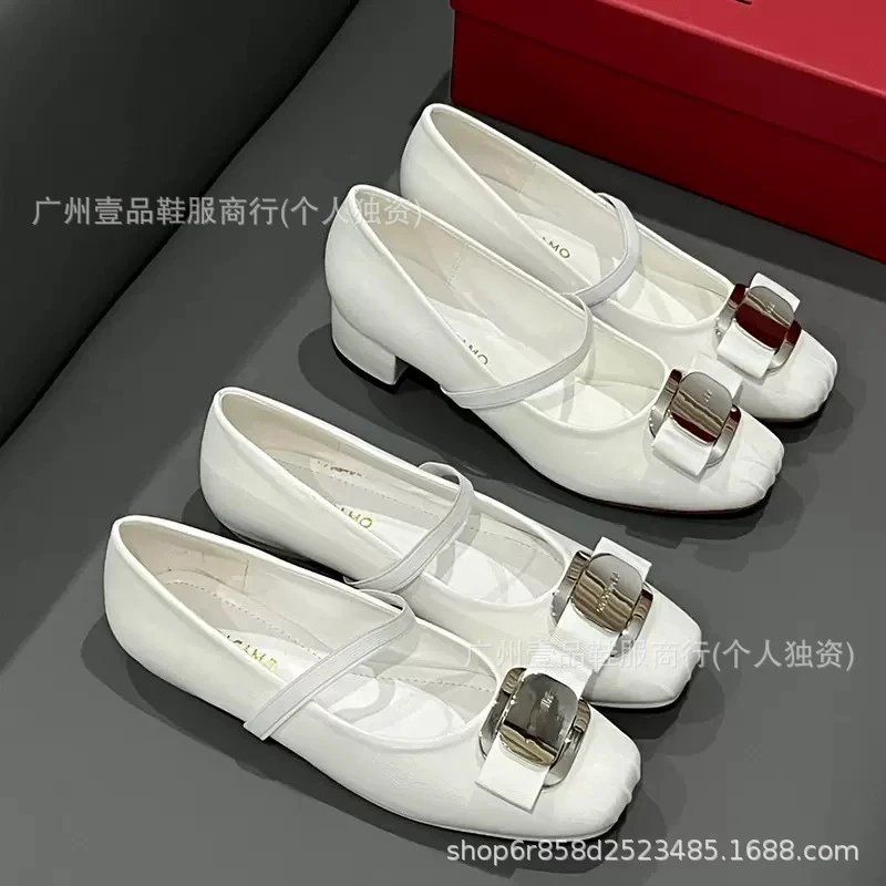 Black Mary Jane Flats with Gold Buckle Detail Leather Shoes - 5