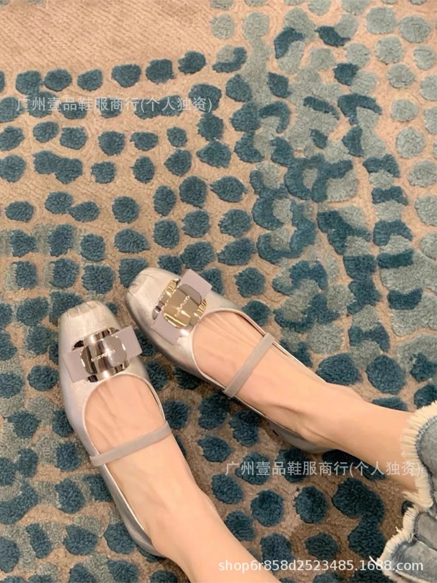 Black Mary Jane Flats with Gold Buckle Detail Leather Shoes - 19