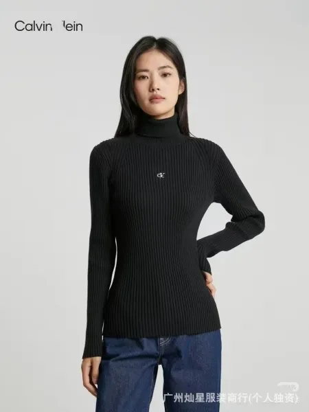 Calvin Klein CK Ribbed Turtleneck Sweater Off-White - 5