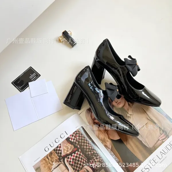 Chanel Bow-Adorned Patent Leather Mary Jane Block Heel White Shoes - 12