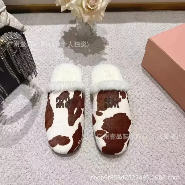 UGG Cow Print Shearling Slippers Brown and White - 7